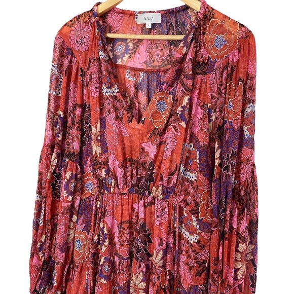 A.L.C. Elise Long Sleeve Silk Minidress in Pink/ Russet Multi, Size 0 - Picture 11 of 15